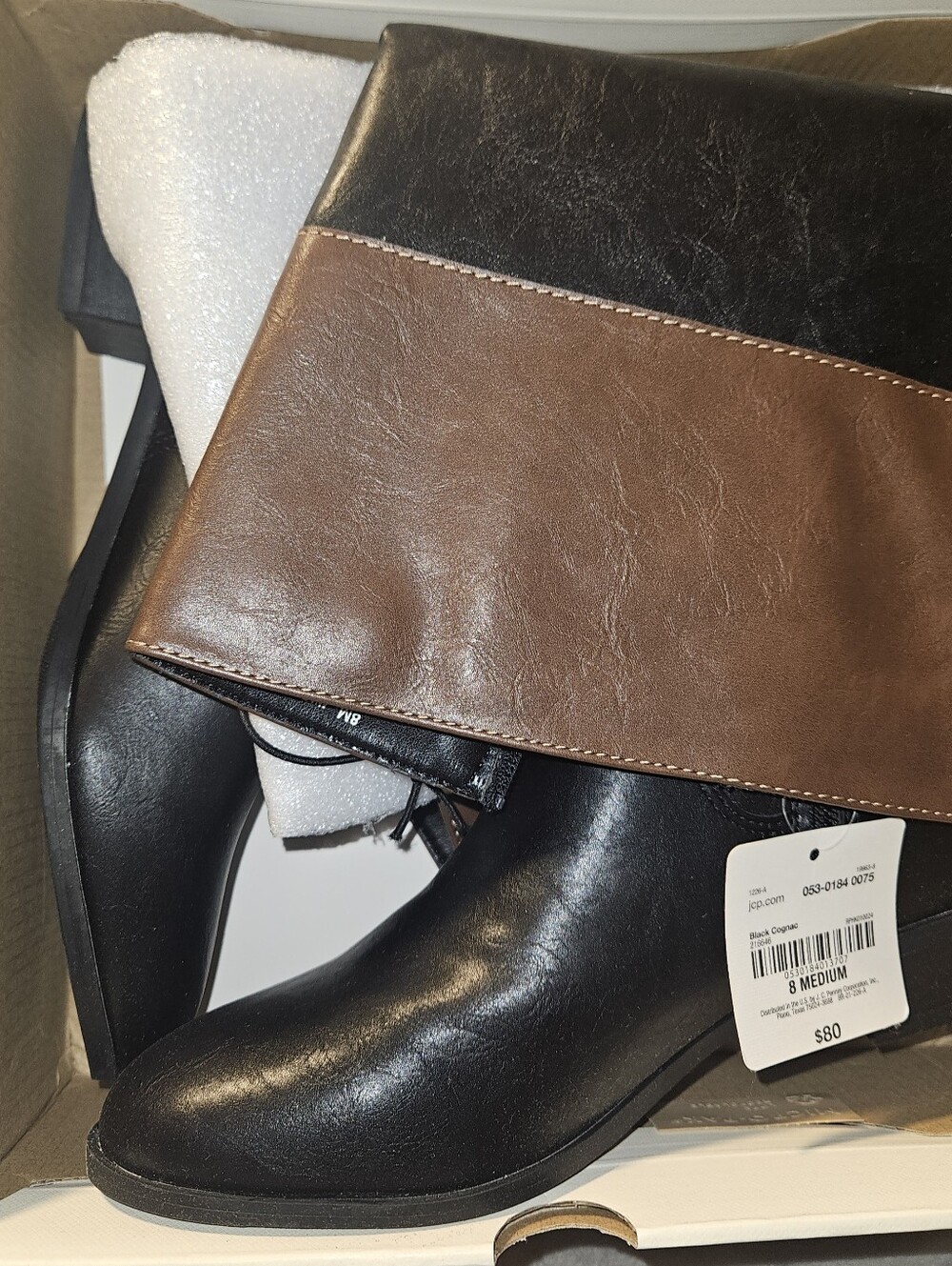 a.n.a Black Knee-High Boots with Brown Fold-Over Cuff